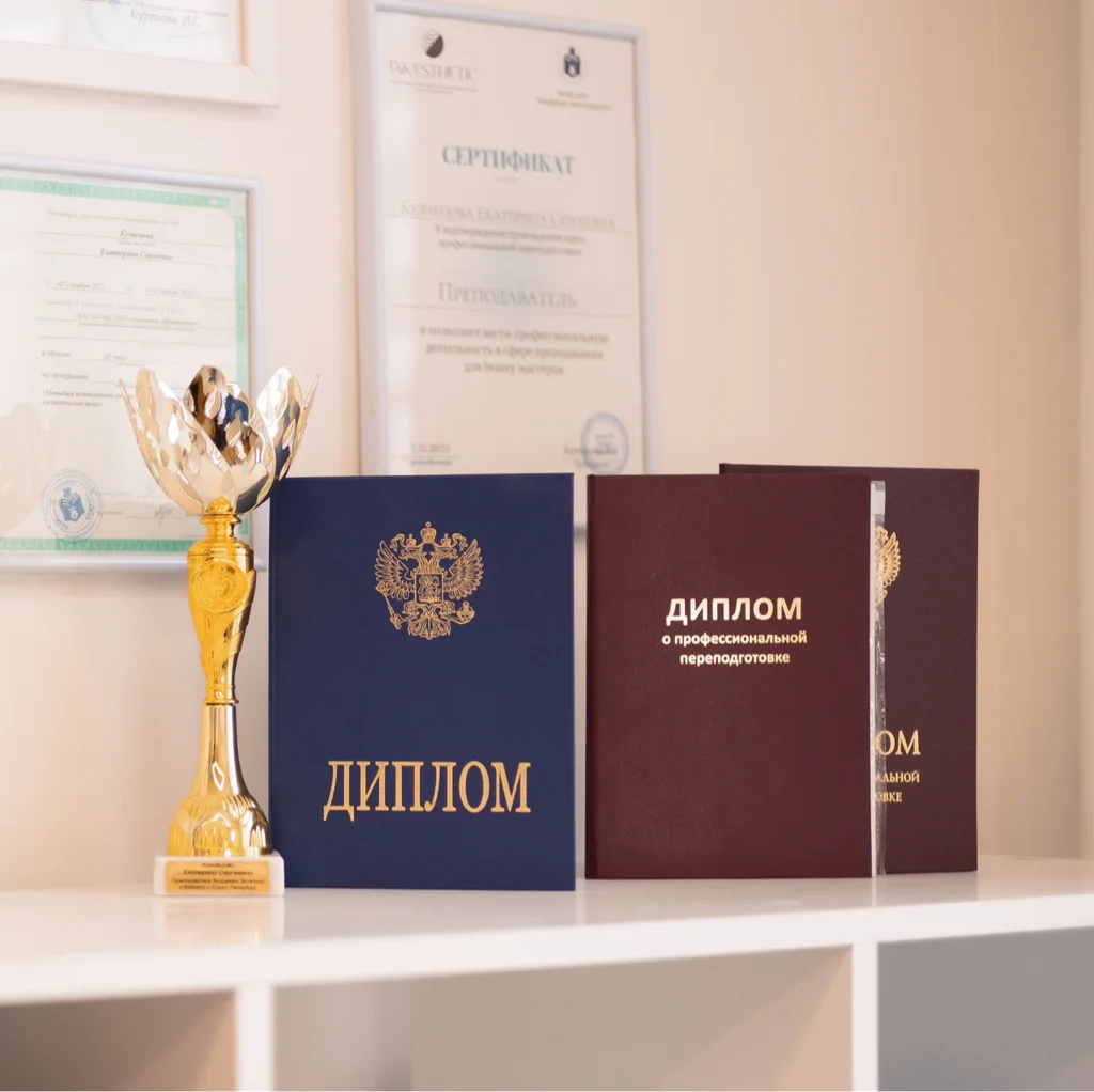 Документы и награда на полке студии Плазма